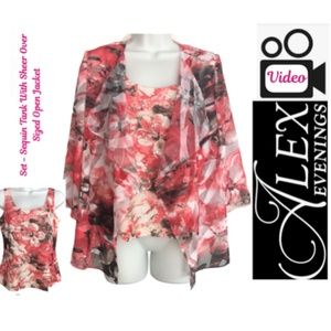 Alex Evenings Floral Pink Tank & Sheer Oversized Jacket